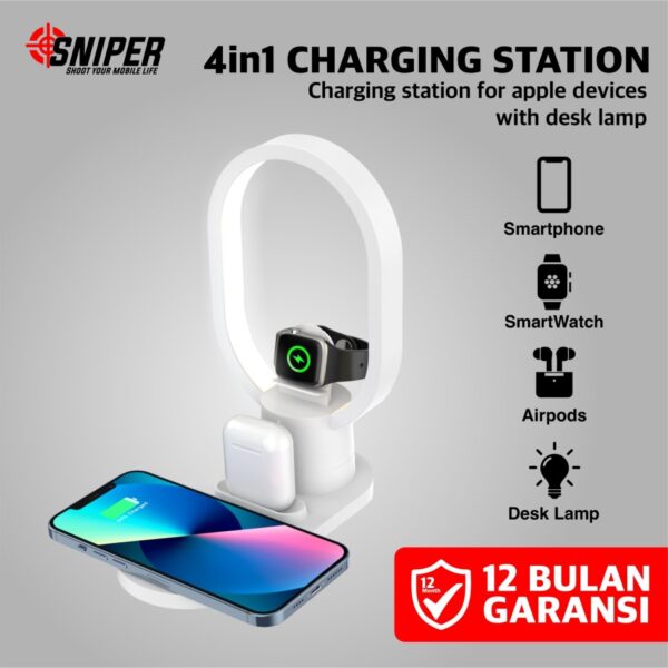 Sniper 4 IN 1 Fast Wireless Charging Station with Desk Lamp