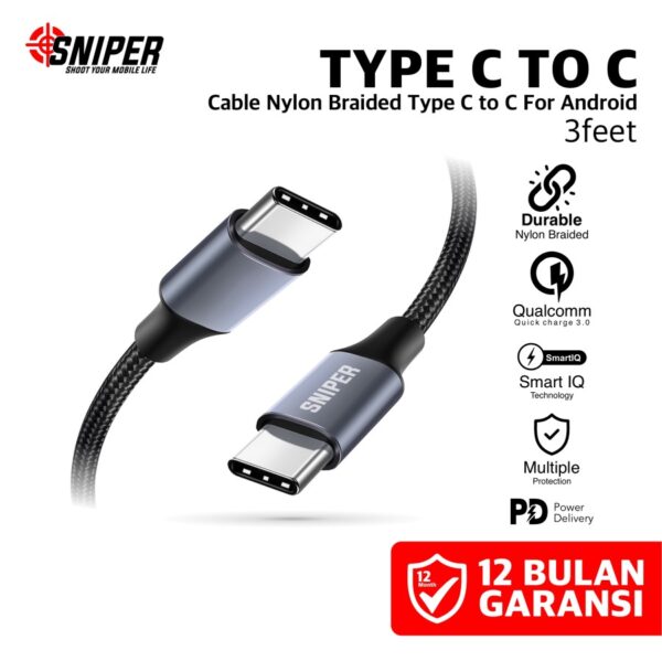 Sniper USB-C To USB-C PD Fast Charging and Data Transfer